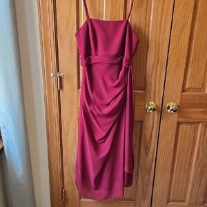 Impressions Magenta Midi Draped Spaghetti Strap Dress